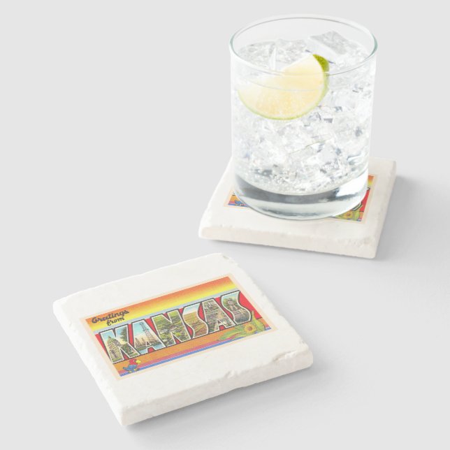 Delstaten Kansas KS Vintage Large Brev Postcard Stenunderlägg (Sidan)