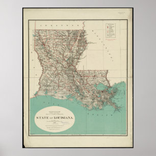 Delstaten Louisiana Vintage Karta Poster