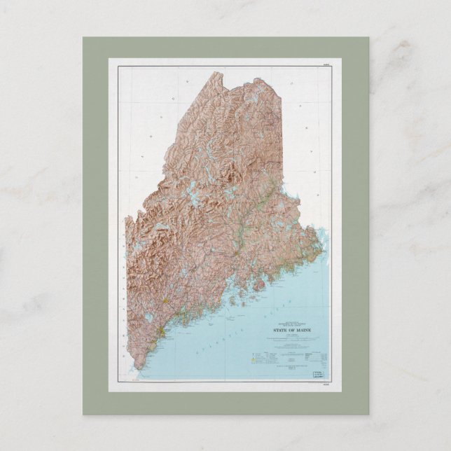 delstaten Maine Karta (1977) Vykort (Framsida)