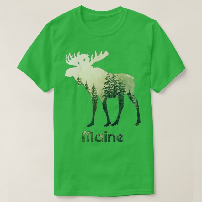 delstaten Maine Moose Forest Träd Hunter Wildlife T Shirt (Design framsida)