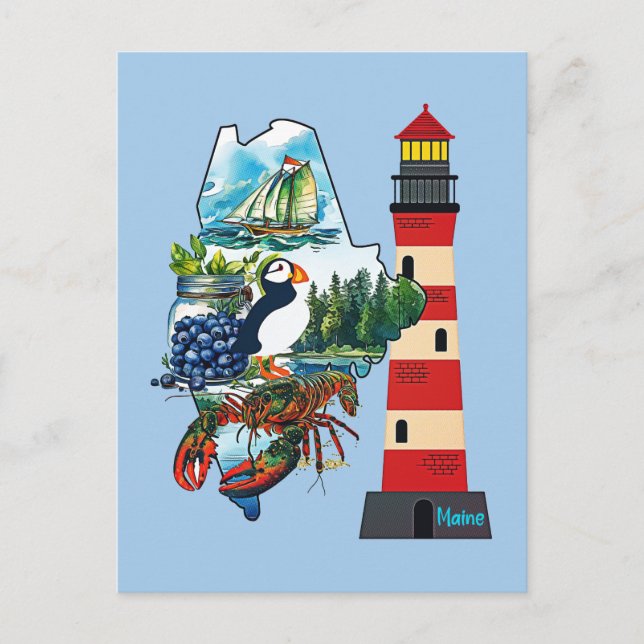 delstaten Maine Vykort (Framsida)