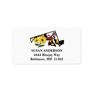 delstaten Maryland Flagga och Flower Black Eyed Su Adressetikett
