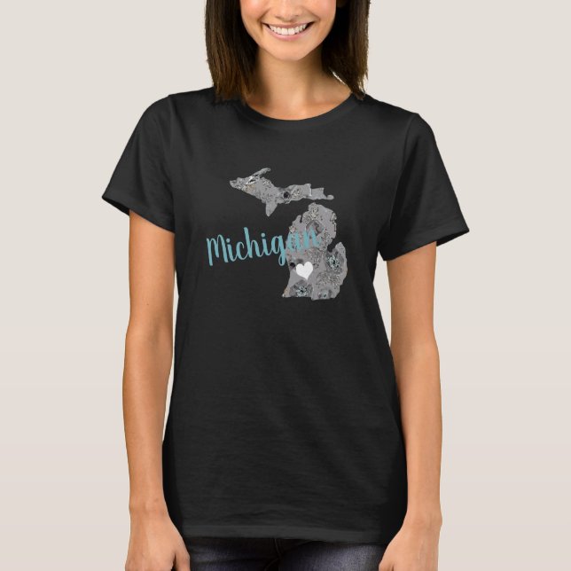 Delstaten Michigan Grått Blue Poppies-Blommönstret T Shirt (Framsida)
