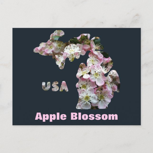 delstaten Michigan och Apple-Blommarna Vykort (Framsida)
