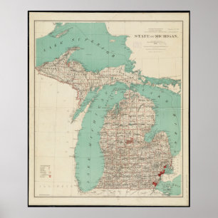 Delstaten Michigan Vintage Karta Poster