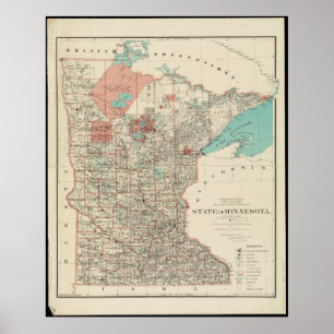 Delstaten Minnesota Vintage Karta Poster