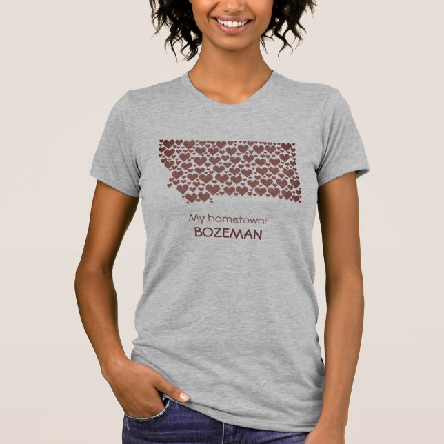 delstaten Montana Silhouette Hearts & Hometown T Shirt (Framsida)