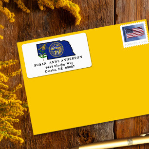Delstaten Nebraska Flagga med State Flower Goldenr Adressetikett