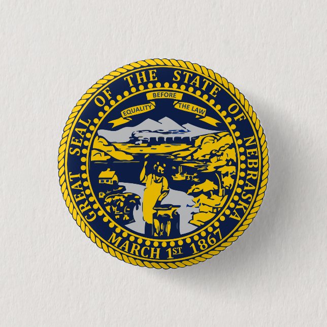 delstaten Nebraska Flagga Seal Button Knapp (Framsida)