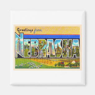 Delstaten Nebraska NE Vintage Large Brev vykort Magnet