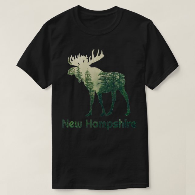 Delstaten New Hampshire Moose Forest Träd Hunter W T Shirt (Design framsida)