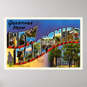 Delstaten New Hampshire NH Vintage resor Souvenir Poster
