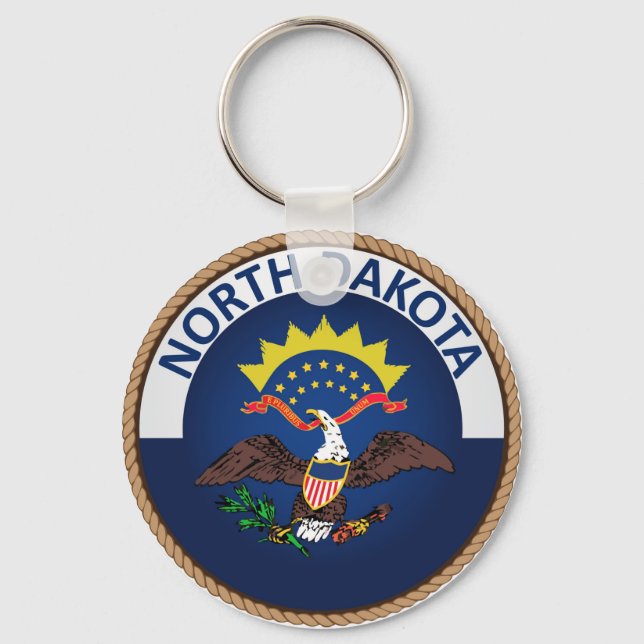 Delstaten North Dakota Flagga Seal Keychain Nyckelring (Framsida)
