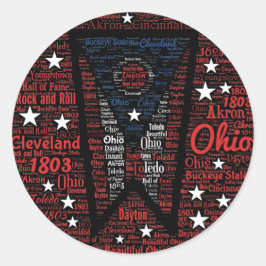delstaten Ohio Ord Art Round Sticker, Glossy Runt Klistermärke