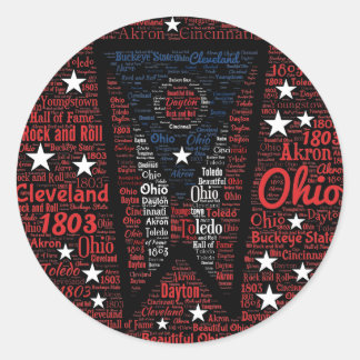 delstaten Ohio Ord Art Round Sticker, Glossy Runt Klistermärke
