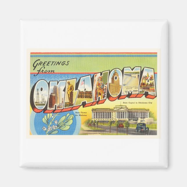 delstaten Oklahoma OK Old Vintage resor Souvenir Magnet (Framsidan)