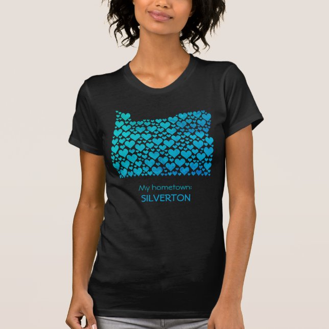 delstaten Oregon Silhouette Hearts & Hometown T Shirt (Framsida)