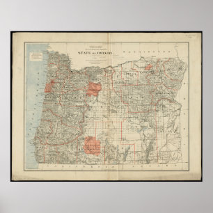 delstaten Oregon Vintage Karta Poster