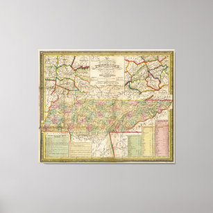 Delstaten Tennessee Karta (1851) Canvastryck