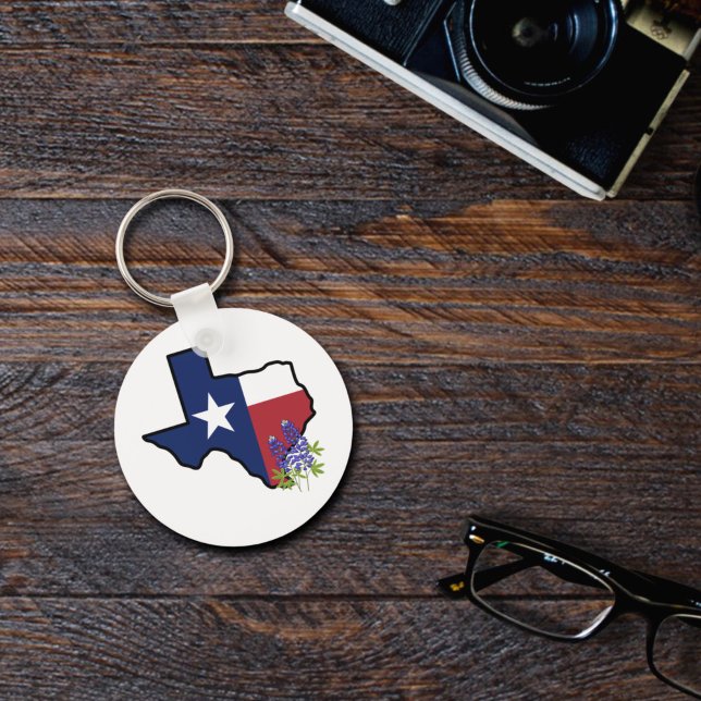 delstaten Texas Flagga med statens blomma Nyckelring (Skapare uppladdad)