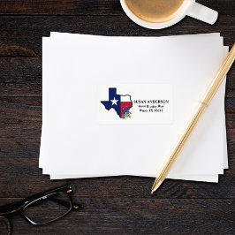 delstaten Texas Flagga med statsblomma Adressetikett