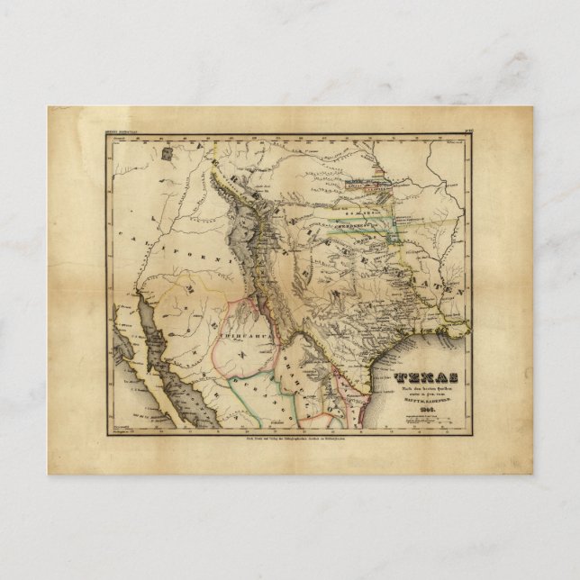 delstaten Texas Karta (1846) Vykort (Framsida)