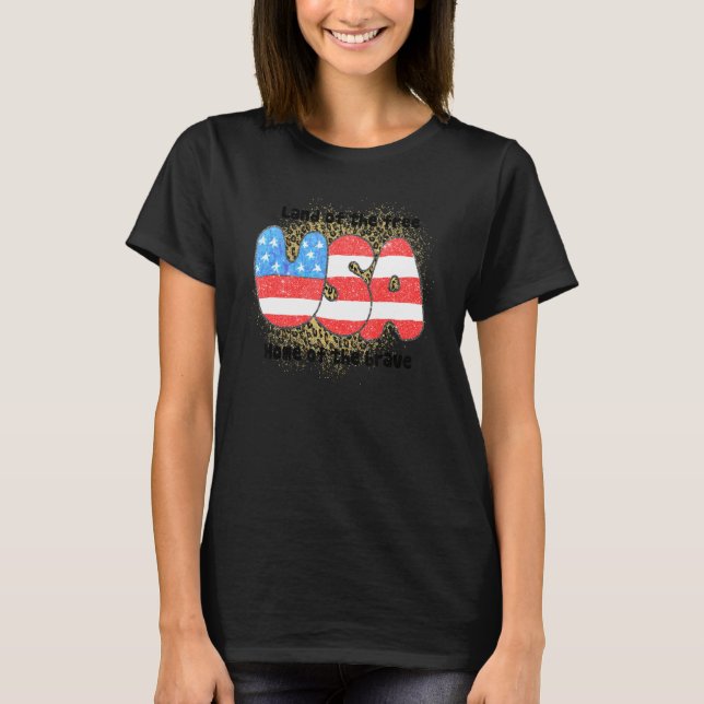 Delstaten USA Leopard American Flagga 4:e T Shirt (Framsida)