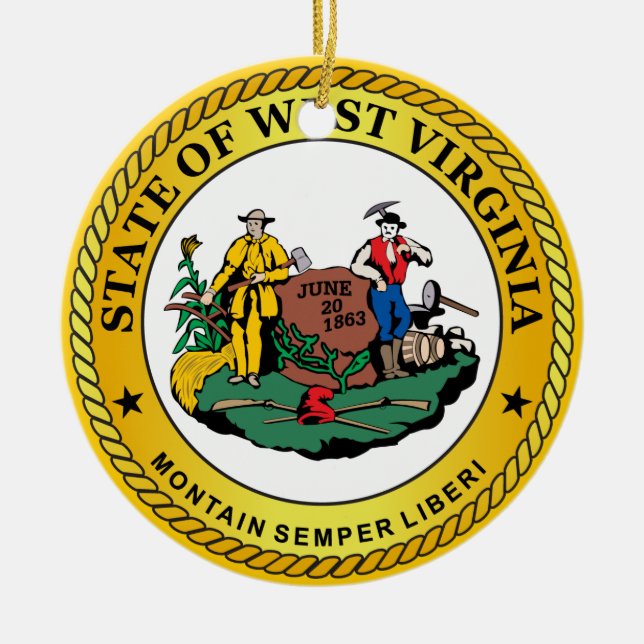 delstaten Väster Virginia-säl Julgransprydnad Keramik (Framsidan)