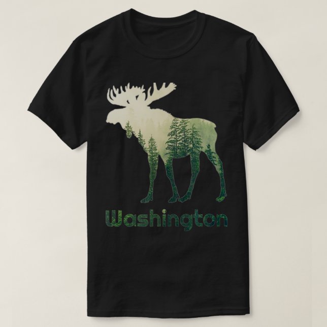 delstaten Washington Moose Forest Träd Hunter Wild T Shirt (Design framsida)