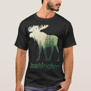 delstaten Washington Moose Forest Träd Hunter Wild T Shirt