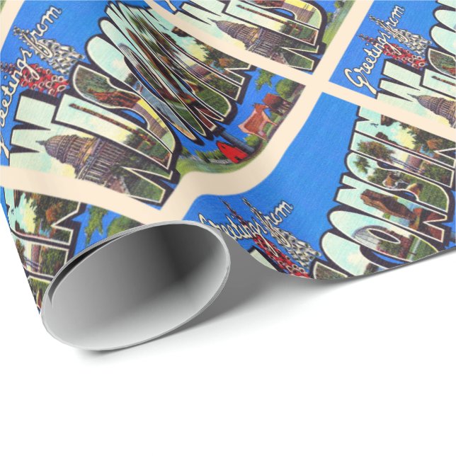 Delstaten Wisconsin Vintage Large Brev vykort Presentpapper (Rullad Hörn)