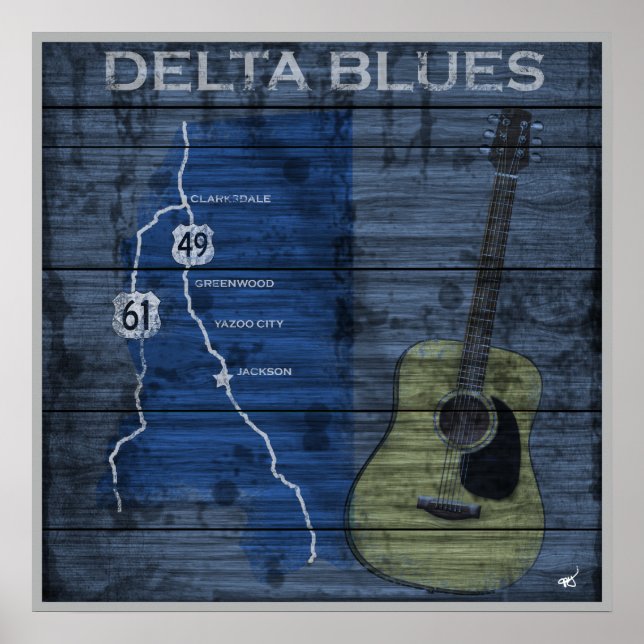 Delta Blues Grunge Blues Highway Poster (Framsidan)
