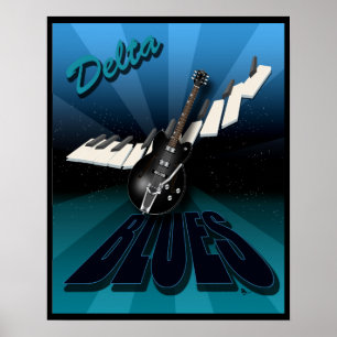 Delta Blues Guitar och Tangentbord Starburst Poster