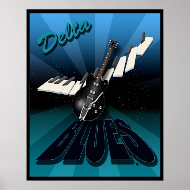 Delta Blues Guitar och Tangentbord Starburst Poster (Framsidan)