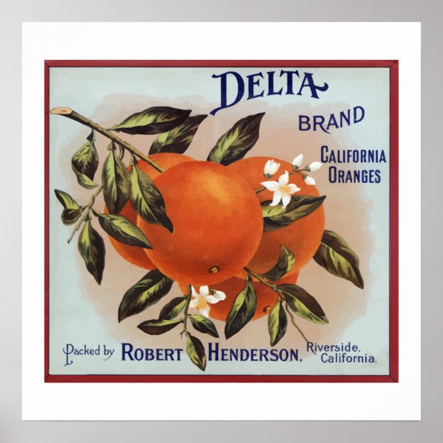Delta Brand Oranges Fruktetiketter Poster (Framsidan)