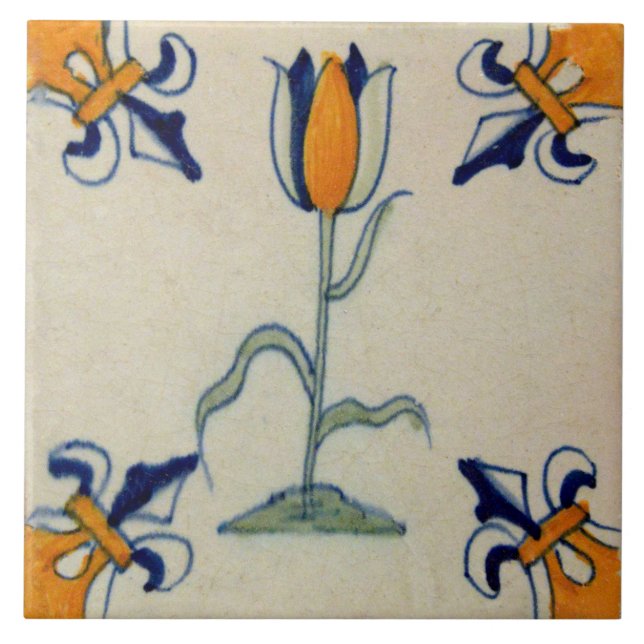 Deltplattan Repro Traditional Gult Tulip Delft Til Kakelplatta (Framsidan)