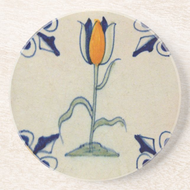 Deltplattan Repro Traditional Gult Tulip Delft Til Underlägg (Framsidan)