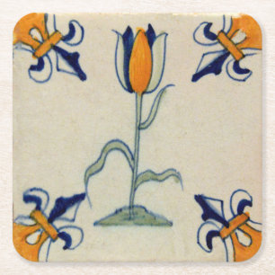 Deltplattan Repro Traditional Gult Tulip Delft Til Underlägg Papper Kvadrat