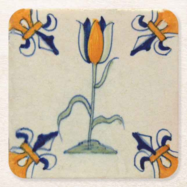 Deltplattan Repro Traditional Gult Tulip Delft Til Underlägg Papper Kvadrat (Framsidan)