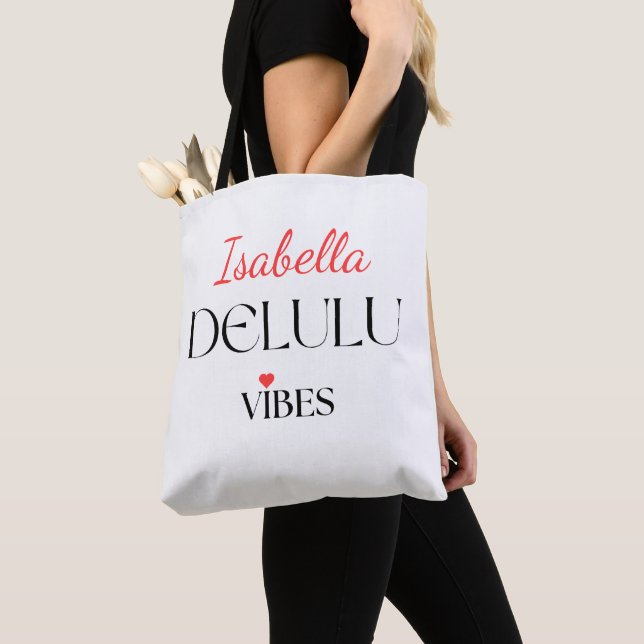 Delulu stämningar, rolig estetisk presentcitat tygkasse (Närbild)
