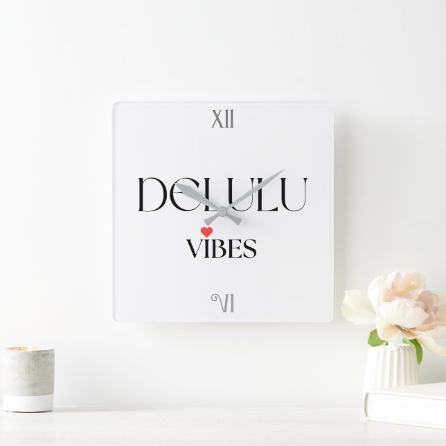 Delulu Vibes, Funny Aesthetic Quote Gift Fyrkantig Klocka (Hem)