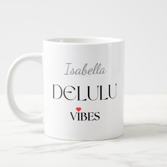 Delulu Vibes, Funny Aesthetic Quote Gift Jumbo Mugg (Vänster)