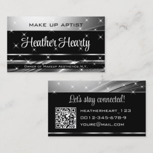 Deluxe Black Silver Grått Ombre Glitter och QR-kod Visitkort