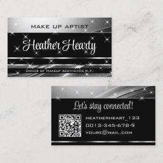 Deluxe Black Silver Grått Ombre Glitter och QR-kod Visitkort