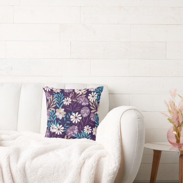 Deluxe Blue & Burgundy Blommigt Dekorativ kudde (Soffa)