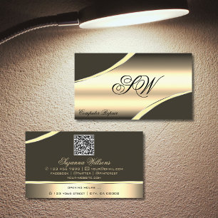Deluxe Guld Brown Curved Linjer Monogram QR-kod Visitkort