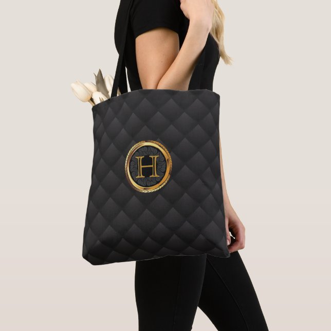 Deluxe Guld Monogram Luxury Black Diamond Mönster Tygkasse (Närbild)