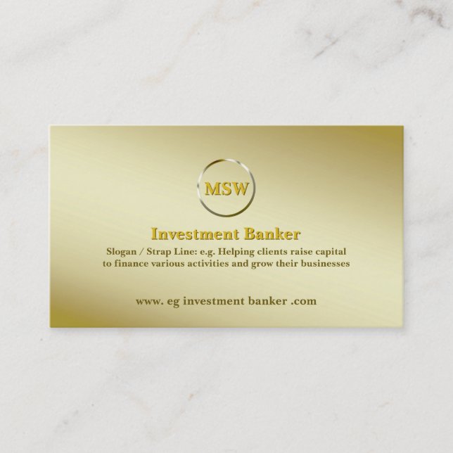 Deluxe Guld Ring Theme for Investment Banker Visitkort (Framsida)
