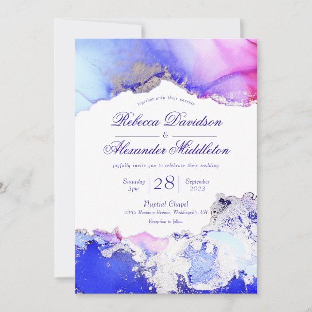 Deluxe Jewel Tones Bläck Tvättar bröllopsinbjudan Inbjudningar (Framsida)
