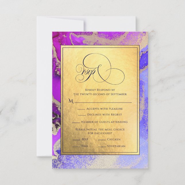 Deluxe Lila Guld Abstrakt Art Bröllop OSA Kort (Framsida)